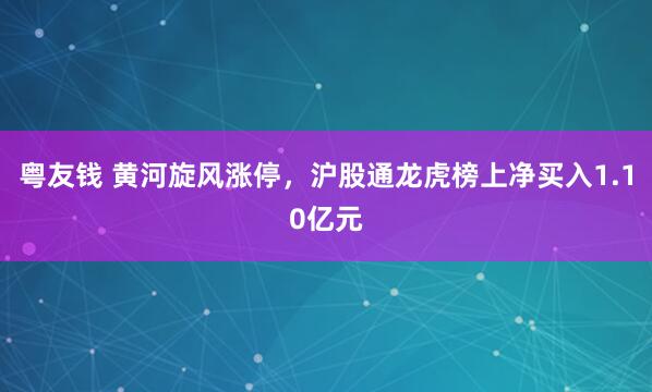 粤友钱 黄河旋风涨停，沪股通龙虎榜上净买入1.10亿元